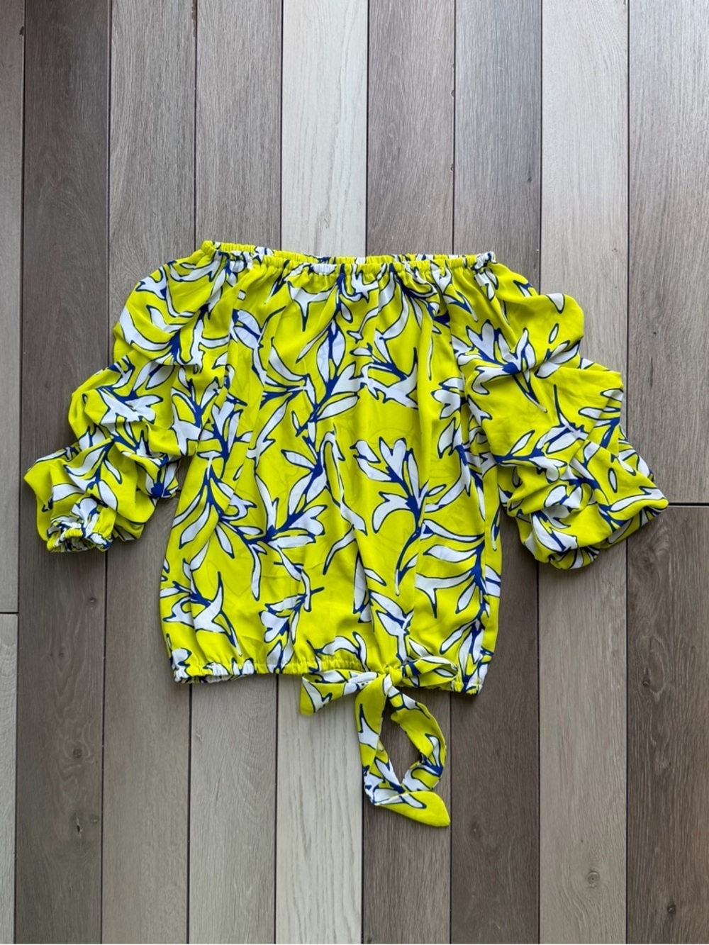 CeCe Yellow Floral Off-Shoulder Tie-Hem Top